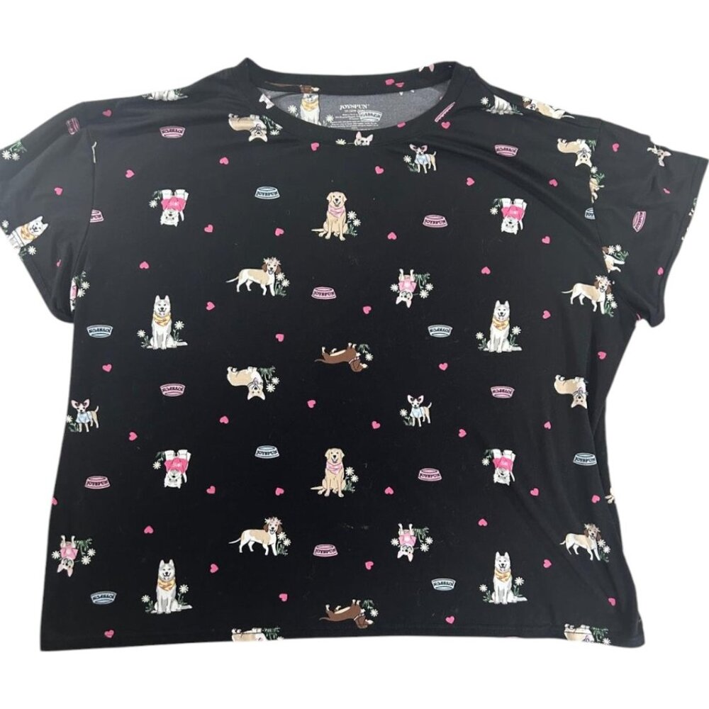 Joyspun Shirt Black Women Plus Size 3X Short Sleeve Dog Logo